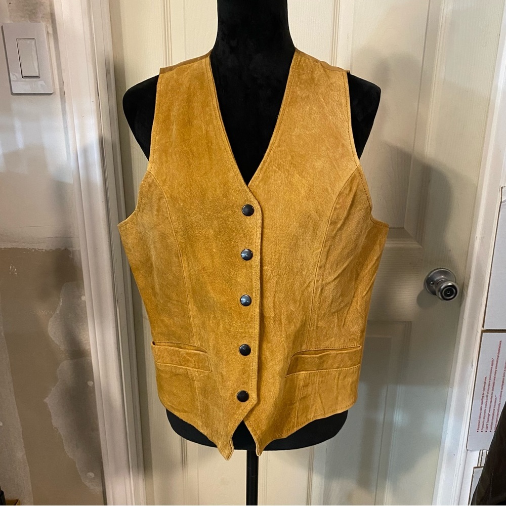 Jonathan Martin Leather Vest Woman’s Suede Western Brown Button Down Vest Large